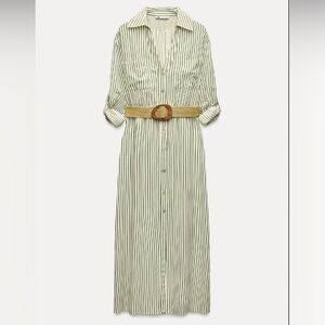 Zara Striped Belted Shirt Dress